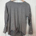 New York Laundry Gray Ribbed Tie Front Long Sleeve Pearl Detail Size‎ Small Photo 0