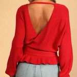 Lulus Red Knit Faux Wrap Sweater Deep V Photo 2