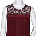 Doe & Rae Shirt Womens Medium Burgundy Red Sheer Lace Yoke Flowy Boho Peasant Photo 3