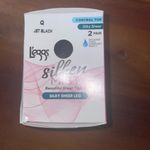 L'eggs Silken Mist Silky Sheer Leg Control Top Q Jet black Toe Tights, 2 Pair Photo 7