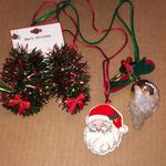 Festive Christmas Holiday Santa Jingle Bell Necklace Tinsel Earrings Jewelry Set Red Photo 1