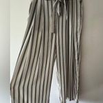 ZARA  Blue White And Silver Striped Wide Leg Ankle Pants Pull On Elastic Waist Photo 0