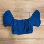 ZARA  Blue Textured Puff Sleeve Striped Square Neck Elastic Crop Top Size S Photo 5