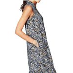J.Jill Blue Floral Sleeveless Shirt Dress Women's Size Small Rayon Ruffle Hem Photo 2