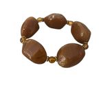 Vintage Estate Retro 80s Chunky Amber Brown Marbled Beaded Stretch Bracelet OSFM Photo 4