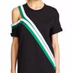 Current/Elliott Black The Silt Stripe Tee Crew Neck Cotton Shift Mini Dress Photo 0