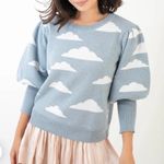 Koch Madeline Daydream Cloud Print Puff Sleeve Light Blue Sweater Size Small Photo 0