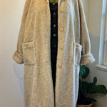 Vintage 90s Cream Plush Reversible Silk Long Oversized Hooded Coat Size 2X White Photo 0