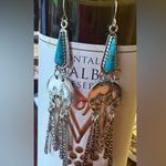 Boho Turquoise Drop Earrings – Silver Hammered Fringe Statement Jewelry Photo 0