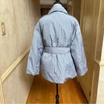 ZARA  Padded Blazer Style Jacket with Belt Dusty Blue Quilted Puffer Coat Size XL Photo 5