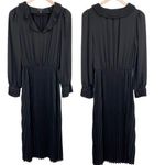 Anthropologie Current Air Pleated Long Sleeve Maxi Dress V Neck Ruffled Silky Black Womens S Photo 1