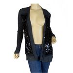 Vera Wang SIMPLY VERA  GRAY RIBBED KNIT W/BLACK SEQUINS CARDIGAN SWEATER (XS) Photo 6