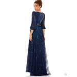 Mac Duggal  5509 Womens Blue SEQUINED WRAP OVER 3/4 SLEEVE GOWN Photo 4