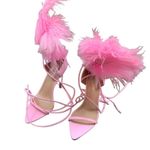 AZALEA WANG Cleasby Ostrich Feather Pointed Toe Sandal in Pink Size 8.5 Photo 0