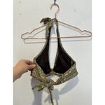 AERIN ROSE Green Multicolored Halter Tie Neck Gold Accent Swimsuit Top size 32D Size M Photo 6