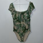 Gianni Bini One Piece Swimsuit Cream & Green Palm Print Off-Shoulder Ruffle XL Photo 4