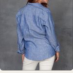 Frank & Eileen Women’s Barry Blue Mini Flower Button Down Striped Shirt Linen XS Photo 5