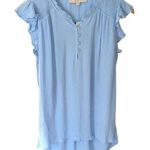 Loft Ann Taylor Women’s Petite Ruffle Button Mixed Media Top PM Petite Medium Photo 0