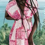 ZARA Patchwork Print Dress Pink Cut Out Maxi Size Small Photo 11