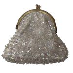 Vintage 50s Small Sequins Beaded Coin Purse White Iridescent Photo 0