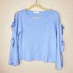 Milly  Seriously Soft Bell Bow‎ Sleeve Blue Cropped Sweater Size Medium Ties Luxe Photo 0