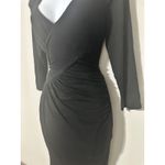Three Dots  Black Ruched Faux Wrap V-Neck Midi Dress -‎ Size Medium Photo 2