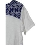 THML Women Top Crew Neck 100% Cotton Short Sleeve Gauze White/Blue Medium Photo 3