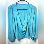 Free People ‎ COWLING AROUND DRAPEY FLOWY BOHO ROMANTIC TOP BLOUSE TEAL Size XS Photo 1