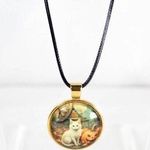 Handmade Autumn Enchantment – Gothic Cat Necklace Collection White Cat Pumpkin Patch Gold Photo 0
