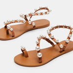 Anthropologie Giant pearl million dollar wrap around sandals wedding size 39 Photo 0