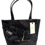Ted Baker London NWT Black Patent Vinyl Bow Shoulder Bag/Tote Gold Logo Photo 0