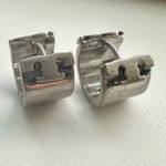 Tory Burch New Auth. Britten Logo Huggie Hoop Earrings Matte Silver on TB Card Photo 4