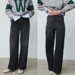 ZARA  High Rise Wide Leg Cotton Denim Jeans in Washed Black Size 2 Photo 1