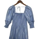 Hill House Nesli Nap Dress Women’s Size Small Blue Metallic Puff Sleeve Midi Photo 2