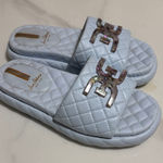 Sam Edelman  Light Blue Quilted Slides with Tortoise Detail Photo 0