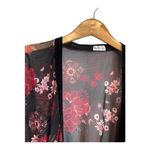 NICOLA womens Medium black red mesh floral print cardigan beach summer coverup​ Photo 1
