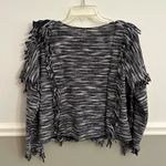 MISA Los Angeles Navy White Marled Karine Fringe Frayed Cropped Sweater Small Photo 3