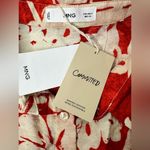 Mango Floral Shirt Dress Women’s Size Small Red Beige Bow Button Up Collared New Photo 8