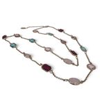 Time and Tru Long Rhinestone Layering Necklace Pink Blue Stones Statement Gold Photo 5