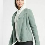 Athleta Women’s Moto Jacket Sweatshirt Minimalist Grey Green Full Zip Sz S Photo 13