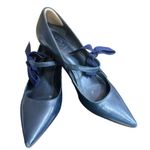 Tory Burch Blue Leather Pointed Toe Kitten Heel with Bow Detailing Photo 1