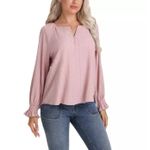 Frye Women's Textured Long Sleeve Peasant Mauve Salt Breeze Blouse Small Photo 3