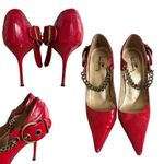American Vintage RARE 2000'S VTG. RED CHAIN LINK BIG BUCKLE STILETTO HEELS 6 EUC MADE IN BRAZIL Photo 3