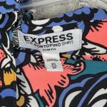 EXPRESS Shirt Women XS Portofino Black Blue Floral Flower Career Office Casual Photo 5
