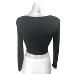 SheIn  Women's Black Butterfly Chain Front Rib Knit Cutout Long Sleeve Crop Top 2 Photo 1