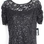 Marina Ruched Sleeves Lace Sequins Dress Size S V Neck Short Sleeve Black Photo 4
