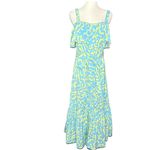 Derek Lam Collective Scribble Tie Tiered Midi Blue Yellow Dress Women Size 42/6 Photo 2