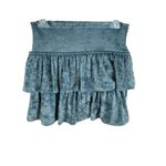 Aerie  Green Crushed Velvet Ruffle Tiered Elastic Waist Mini Skirt Size S Photo 1