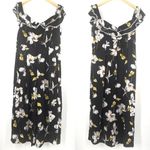 City Chic Jumpsuit SZ 14 Black White Yellow Crepe Floral Print Off The Shoulder Photo 2