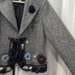 Y2k vintage lace trim rosette detail funky tie front tweed blazer Fairycore Gray Photo 5